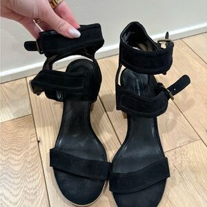 Melrose and Market Black Suede Strappy Block-Heel Sandals